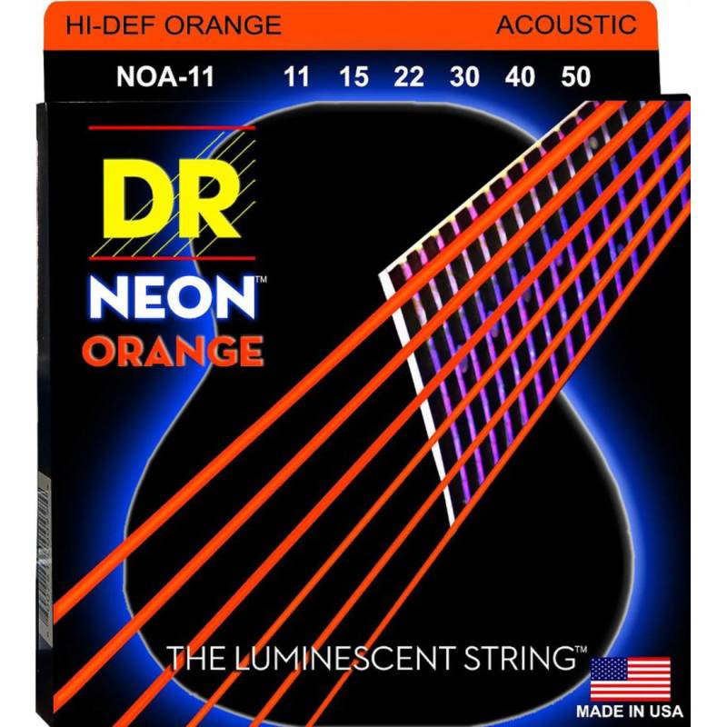Струны для акустической гитары DR NOA-11 Hi-Def Neon Orange K3 Coated Medium-Light 11/50