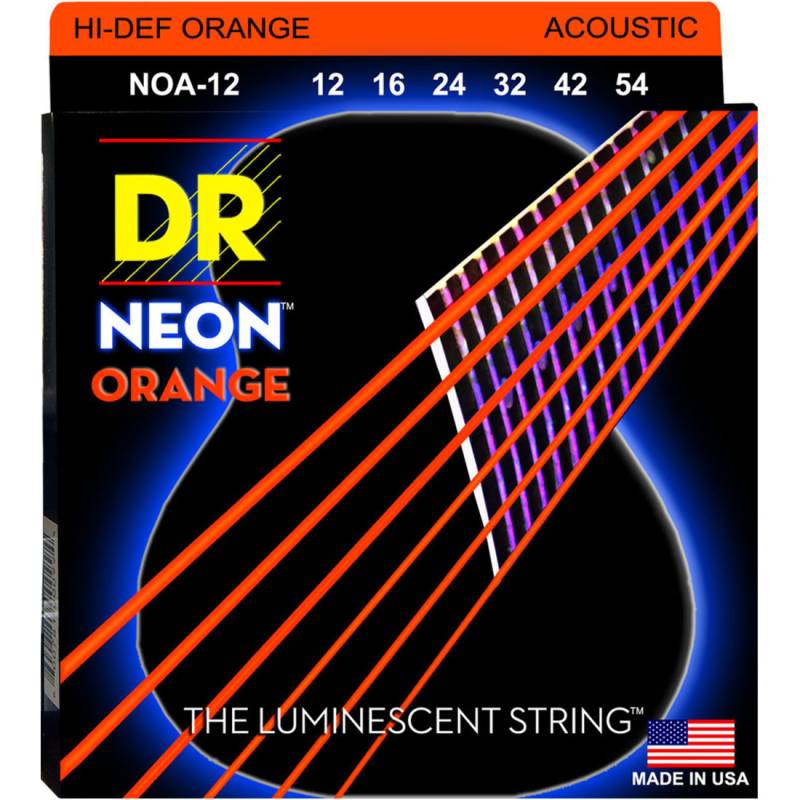 Струни для акустичної гітари DR NOA-12 Hi-Def Neon Orange K3 Coated Medium 12/54