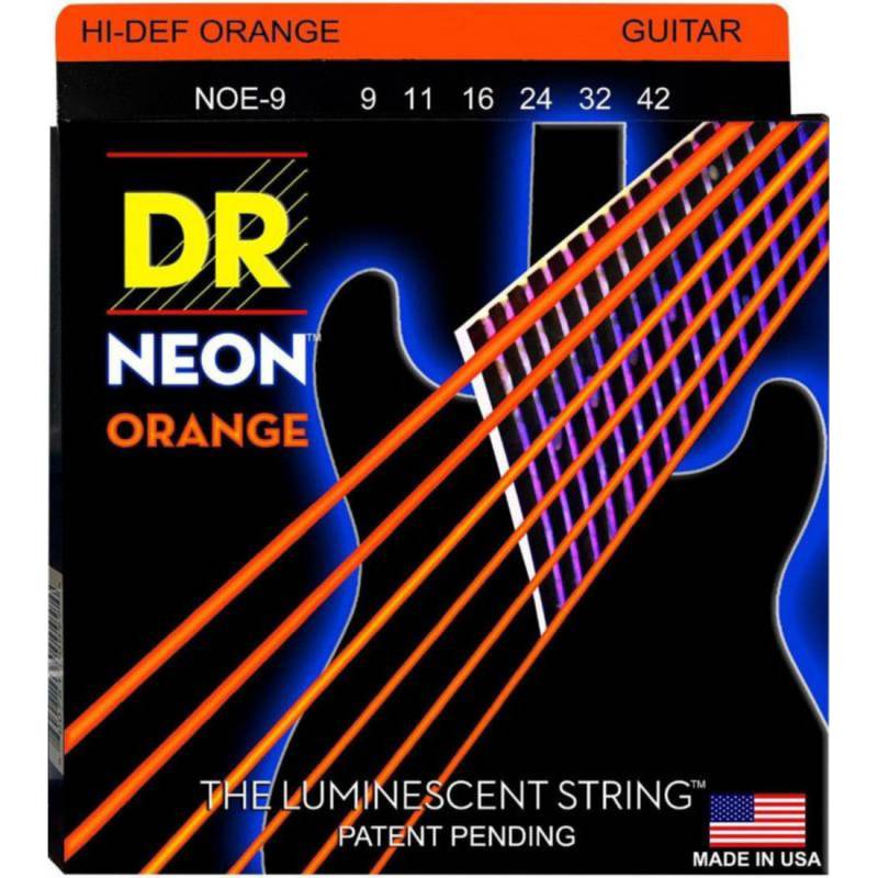 Струны для электрогитары DR NOE-9 Hi-Def Neon Orange K3 Coated Light 9/42