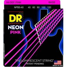 Струни для бас-гітари DR NPB5-40 Hi-Def Neon Pink K3 Coated Light 5 Strings 40/120