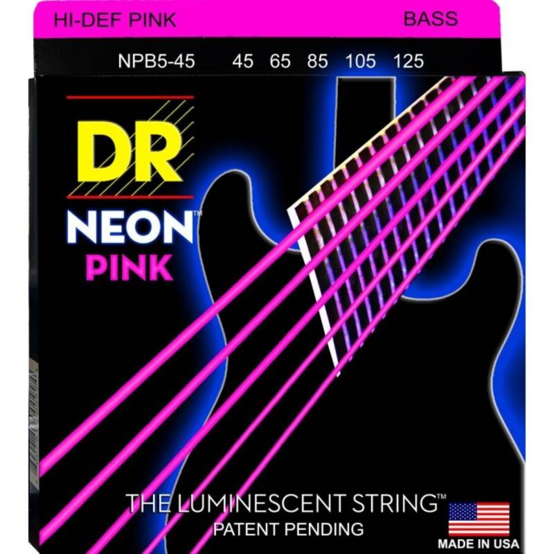 Струны для бас-гитары DR NPB5-45 Hi-Def Neon Pink K3 Coated Medium 5 Strings 45/125