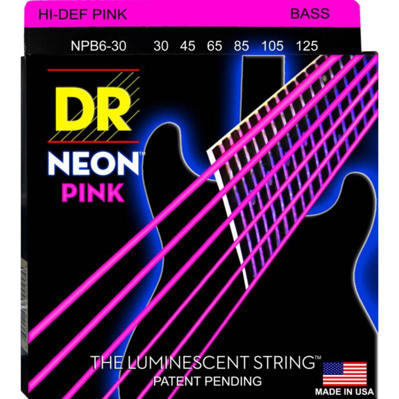 Струни для бас-гітари DR NPB6-30 Hi-Def Neon Pink K3 Coated Medium 6 Strings 30/125