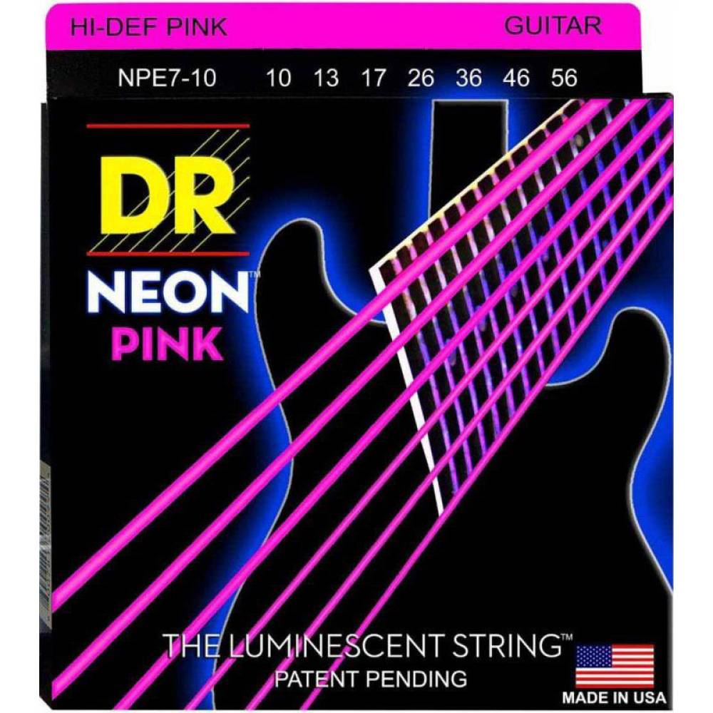 Струни для електрогітари DR NPE7-10 Hi-Def Neon Pink K3 Coated Medium 7-String 10/56