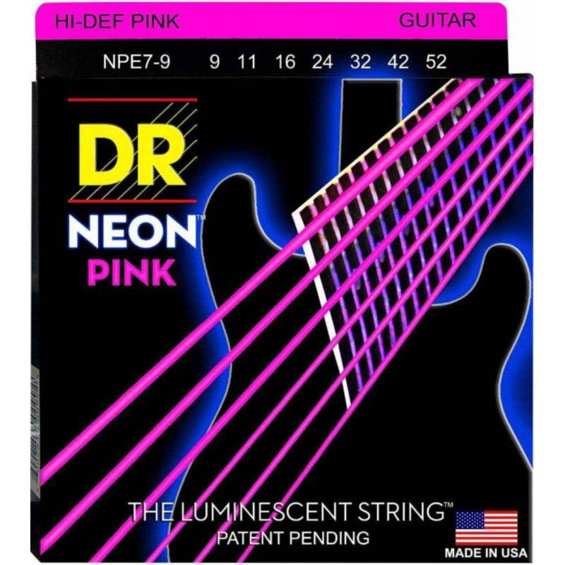 Струны для электрогитары DR NPE7-9 Hi-Def Neon Pink K3 Coated Light 7-String 9/52