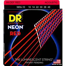 Струны для акустической гитары DR NRA-10 Hi-Def Neon Red K3 Coated Extra Light 10/48