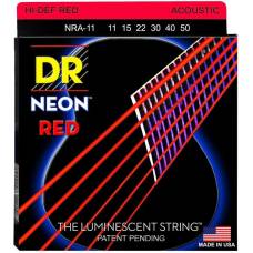Струни для акустичної гітари DR NRA-11 Hi-Def Neon Red K3 Coated Medium-Light 11/50
