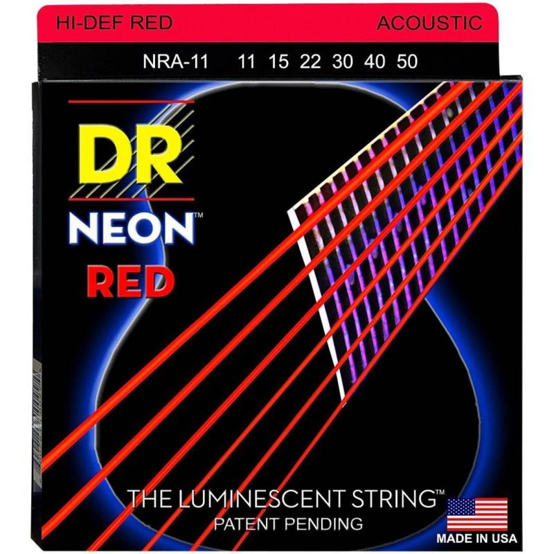 Струни для акустичної гітари DR NRA-11 Hi-Def Neon Red K3 Coated Medium-Light 11/50
