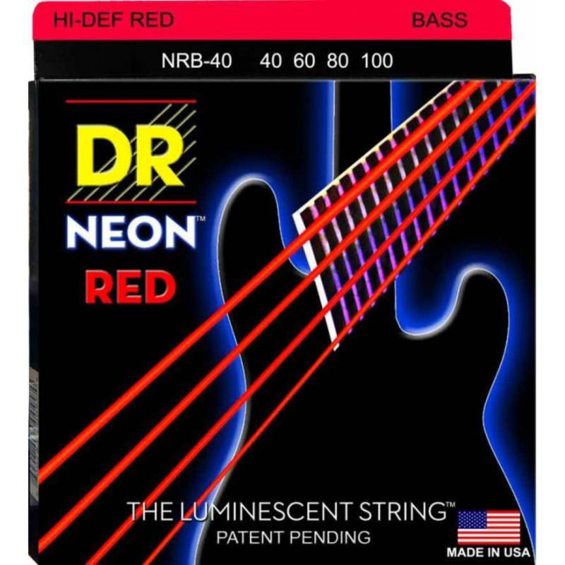 Струни для бас-гітари DR NRB-40 Hi-Def Neon Red K3 Coated Light 40/100