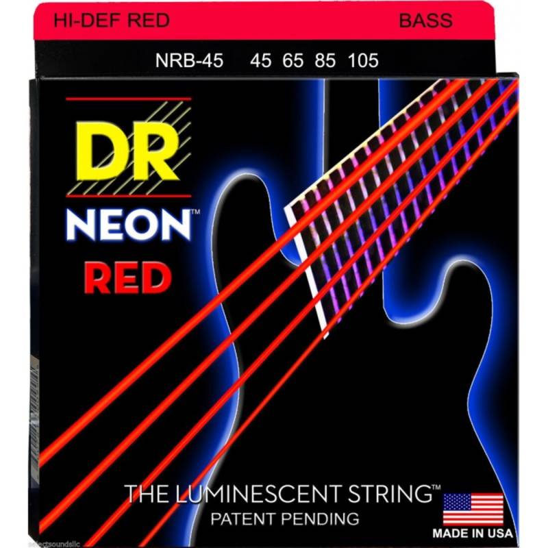 Струны для бас-гитары DR NRB-45 Hi-Def Neon Red K3 Coated Medium 45/105
