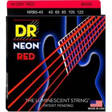 Струни для бас-гітари DR NRB5-45 Hi-Def Neon Red K3 Coated Medium 5 Strings 45/125