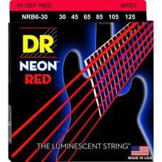Струны для бас-гитары DR NRB6-30 Hi-Def Neon Red K3 Coated Medium 6 Strings 30/125