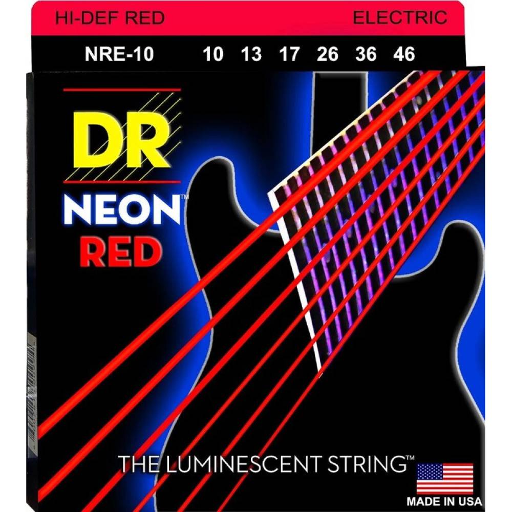 Струни для електрогітари DR NRE-10 Hi-Def Neon Red K3 Coated Medium 10/46