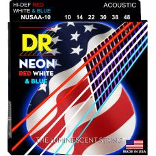 Струны для акустической гитары DR NUSAA-10 Hi-Def Neon Red White & Blue Extra Light 10/48
