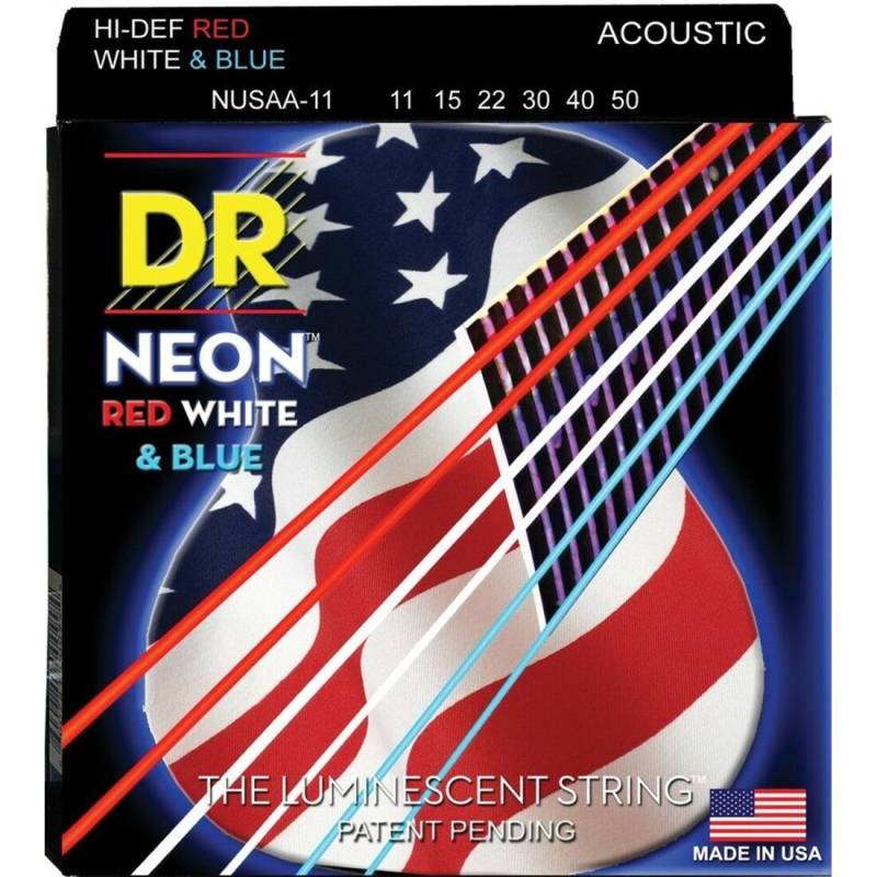 Струны для акустической гитары DR NUSAA-11 Def Neon Red White & Blue 11/50