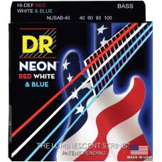 Струны для бас-гитары DR NUSAB-40 Hi-Def Neon Red White & Blue K3 Coated Light 40/100
