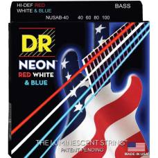 Струни для бас-гітари DR NUSAB-40 Hi-Def Neon Red White & Blue K3 Coated Light 40/100