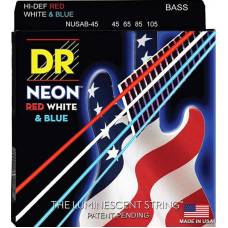 Струни для бас-гітари DR NUSAB-45 Hi-Def Neon Red White & Blue K3 Coated Medium 45/105