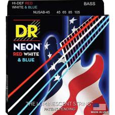 Струни для бас-гітари DR NUSAB-45 Hi-Def Neon Red White & Blue K3 Coated Medium 45/105
