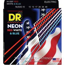 Струни для електрогітари DR NUSAE-10 Hi-Def Neon Red White & Blue K3 Coated Medium 10/46