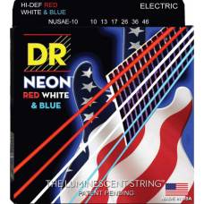 Струни для електрогітари DR NUSAE-10 Hi-Def Neon Red White & Blue K3 Coated Medium 10/46