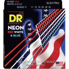 Струни для електрогітари DR NUSAE-11 Hi-Def Neon Red White & Blue K3 Coated Heavy 11/50
