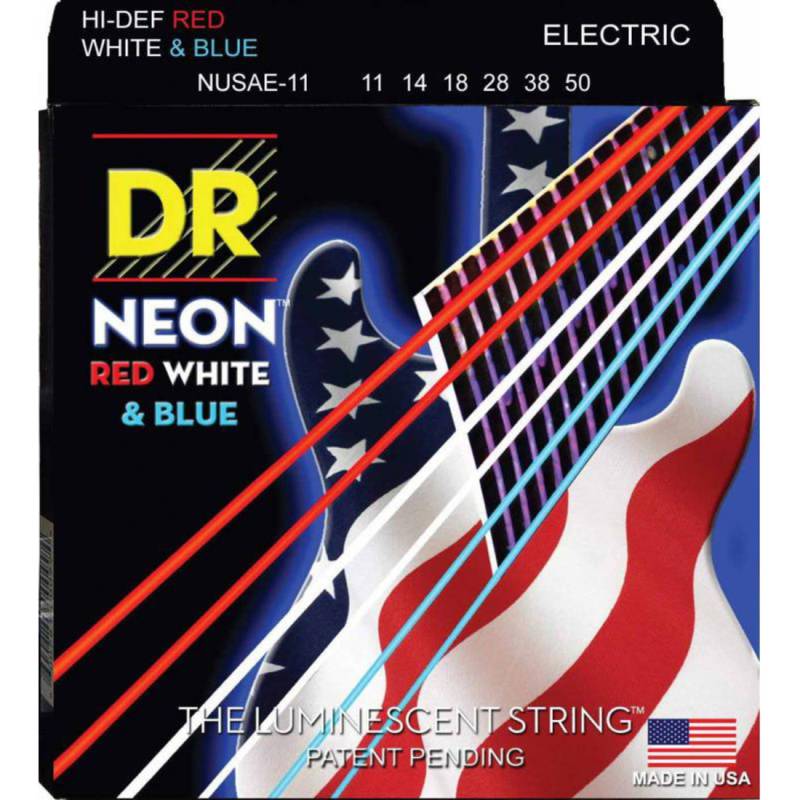 Струны для электрогитары DR NUSAE-11 Hi-Def Neon Red White & Blue K3 Coated Heavy 11/50