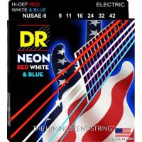 Струни для електрогітари DR NUSAE-9 Hi-Def Neon Red White & Blue K3 Coated Light 9/42