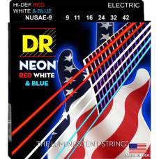 Струны для электрогитары DR NUSAE-9 Hi-Def Neon Red White & Blue K3 Coated Light 9/42