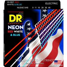 Струни для електрогітари DR NUSAE-9/46 Hi-Def Neon Red White & Blue K3 Coated Light 9/46