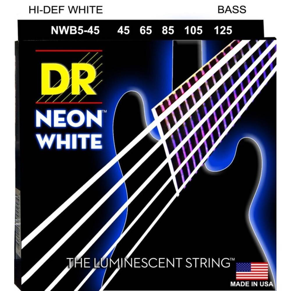 Струни для бас-гітари DR NWB5-45 Hi-Def Neon White K3 Coated Medium 5 Strings 45/125