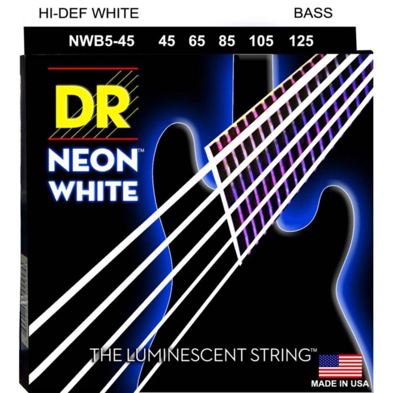Струны для бас-гитары DR NWB5-45 Hi-Def Neon White K3 Coated Medium 5 Strings 45/125