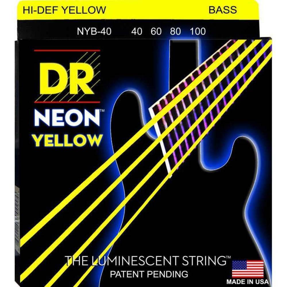Струны для бас-гитары DR NYB-40 Hi-Def Neon Yellow K3 Coated Light 40/100