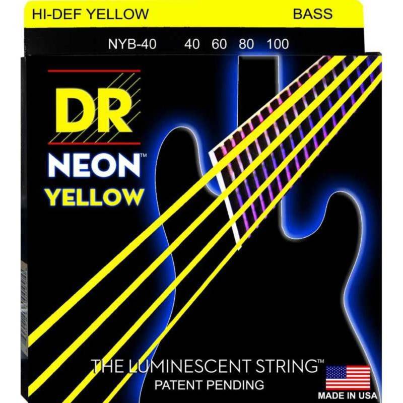 Струни для бас-гітари DR NYB-40 Hi-Def Neon Yellow K3 Coated Light 40/100
