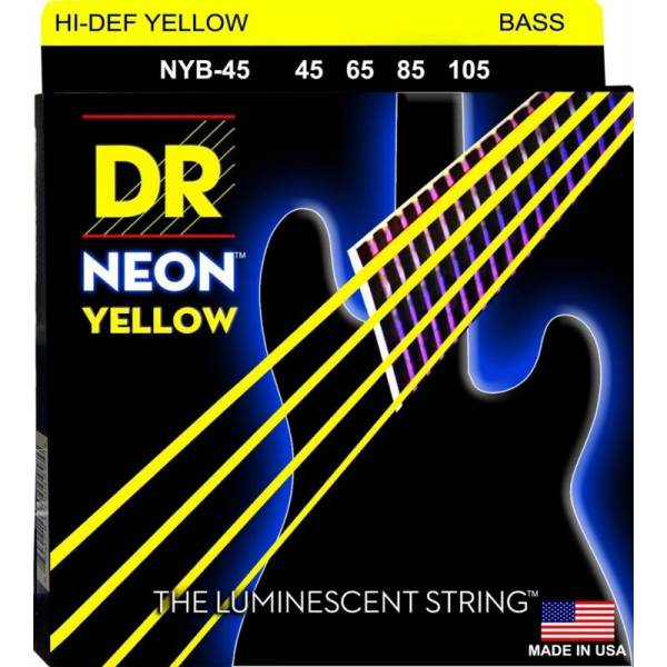 Струны для бас-гитары DR NYB-45 Hi-Def Neon Yellow K3 Coated Medium 45/105