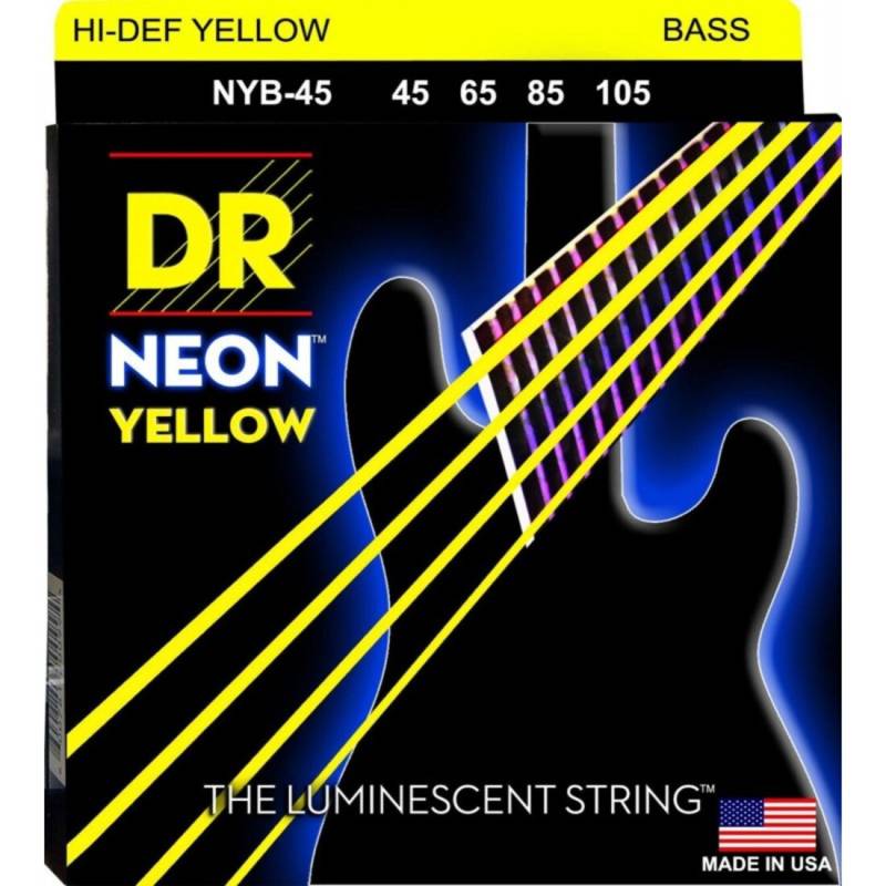 Струни для бас-гітари DR NYB-45 Hi-Def Neon Yellow K3 Coated Medium 45/105