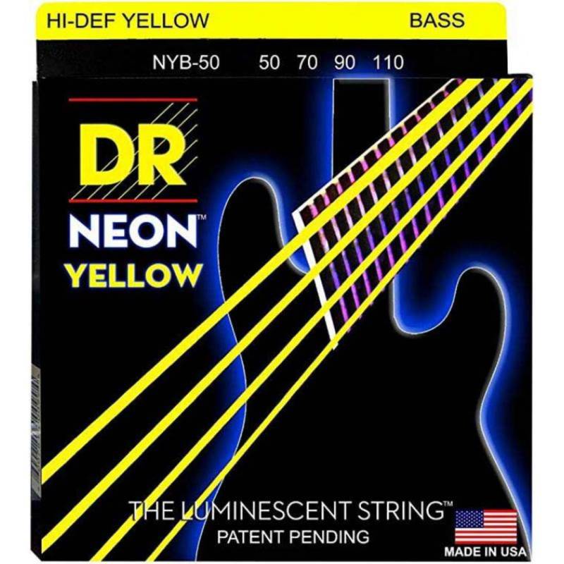 Струны для бас-гитары DR NYB-50 Hi-Def Neon Yellow K3 Coated Heavy 50/110