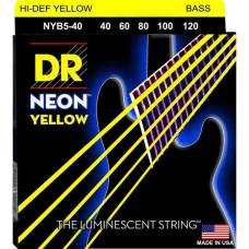 Струны для бас-гитары DR NYB5-40 Hi-Def Neon Yellow K3 Coated Light 5 Strings 40/120