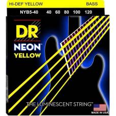 Струны для бас-гитары DR NYB5-40 Hi-Def Neon Yellow K3 Coated Light 5 Strings 40/120