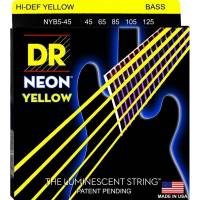 Струны для бас-гитары DR NYB5-45 Hi-Def Neon Yellow K3 Coated Medium 5-Strings 45/125