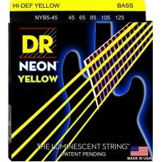 Струни для бас-гітари DR NYB5-45 Hi-Def Neon Yellow K3 Coated Medium 5-Strings 45/125