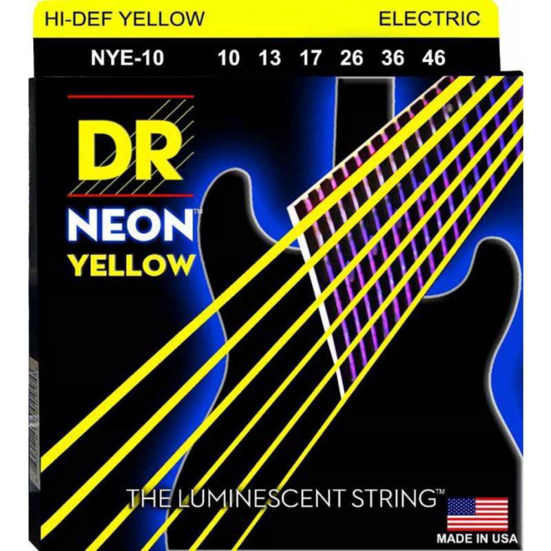 Струни для електрогітари DR NYE-10 Hi-Def Neon Yellow K3 Coated Medium 10/46