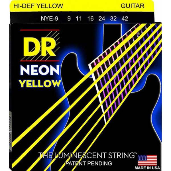 Струны для электрогитары DR NYE-9 Hi-Def Neon Yellow K3 Coated Light Electric 9/42