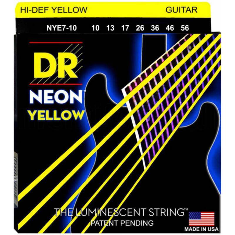 Струны для электрогитары DR NYE7-10 Hi-Def Neon Yellow K3 Coated Medium 7-String 10/56