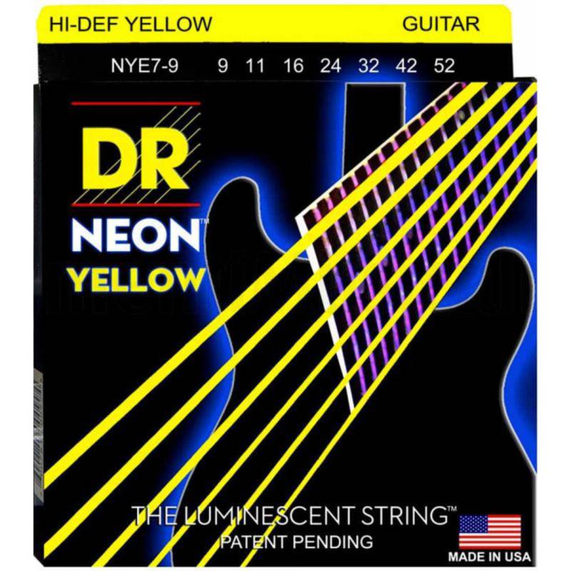Струны для электрогитары DR NYE7-9 Hi-Def Neon Yellow K3 Coated Light 7-String 9/52