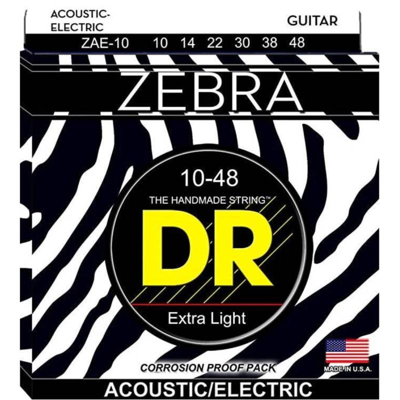 Струни для акустичної гітари/електрогітари DR ZAE-10 Zebra Extra Light 10/48