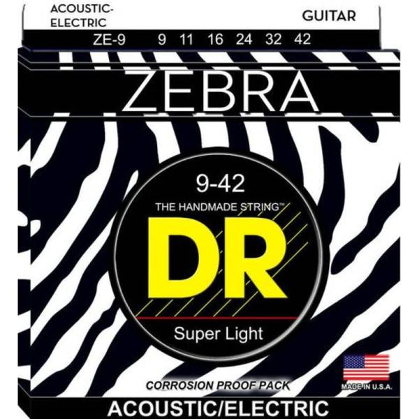 Струни для акустичної гітари/електрогітари DR ZE-9 Zebra Super Light 9/42