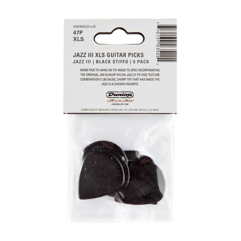 Медиаторы Dunlop 47PXLS Nylon Jazz III Player's Pack 1.38 mm (6 шт.)