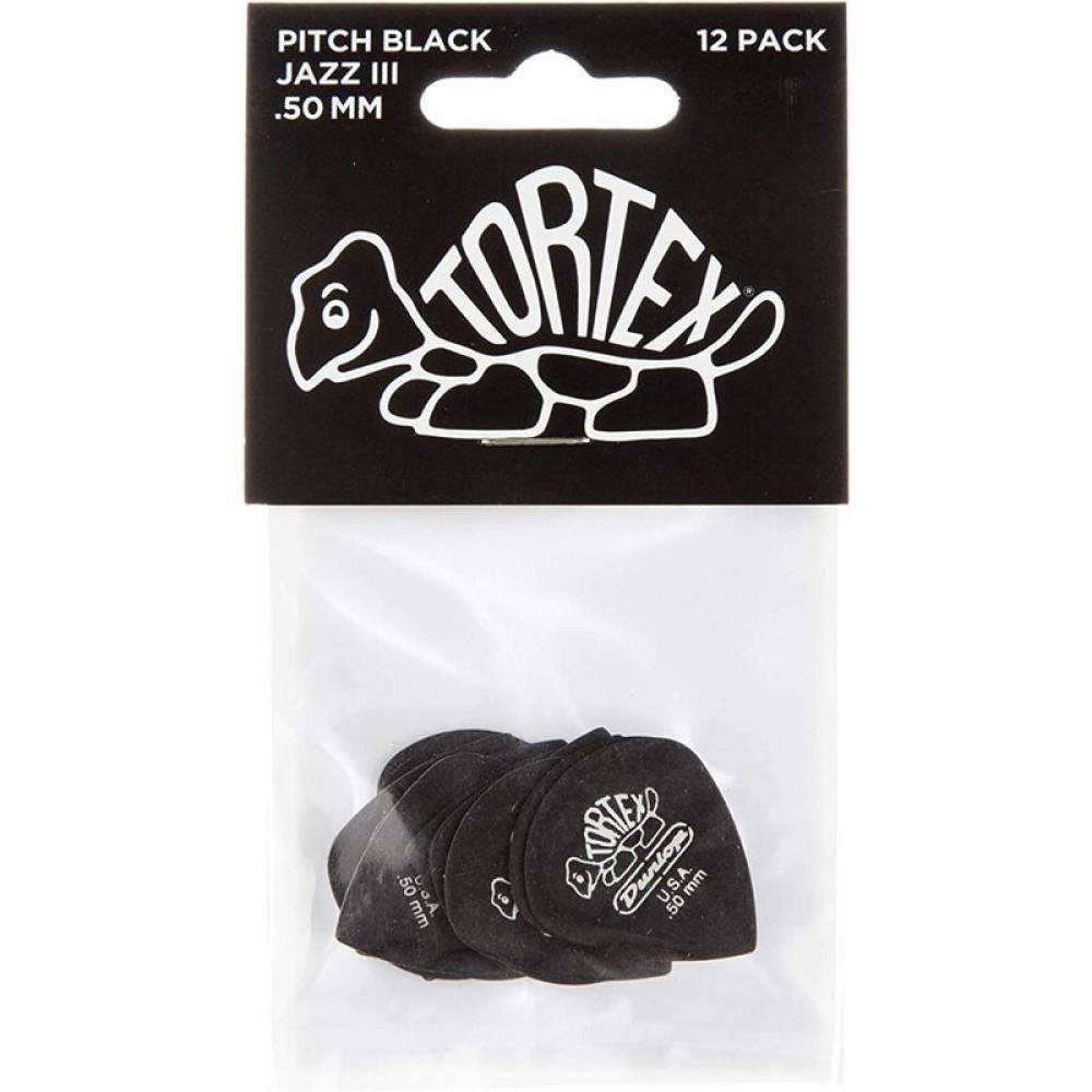 Медіатори Dunlop 482P0.50 Tortex Pitch Black Jazz III Player's Pack 0.50 mm (12 шт.)