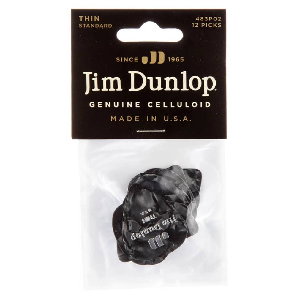 Медіатори Dunlop 483P02TH Genuine Celluloid Black Pearloid Thin Player's Pack (12 шт.)