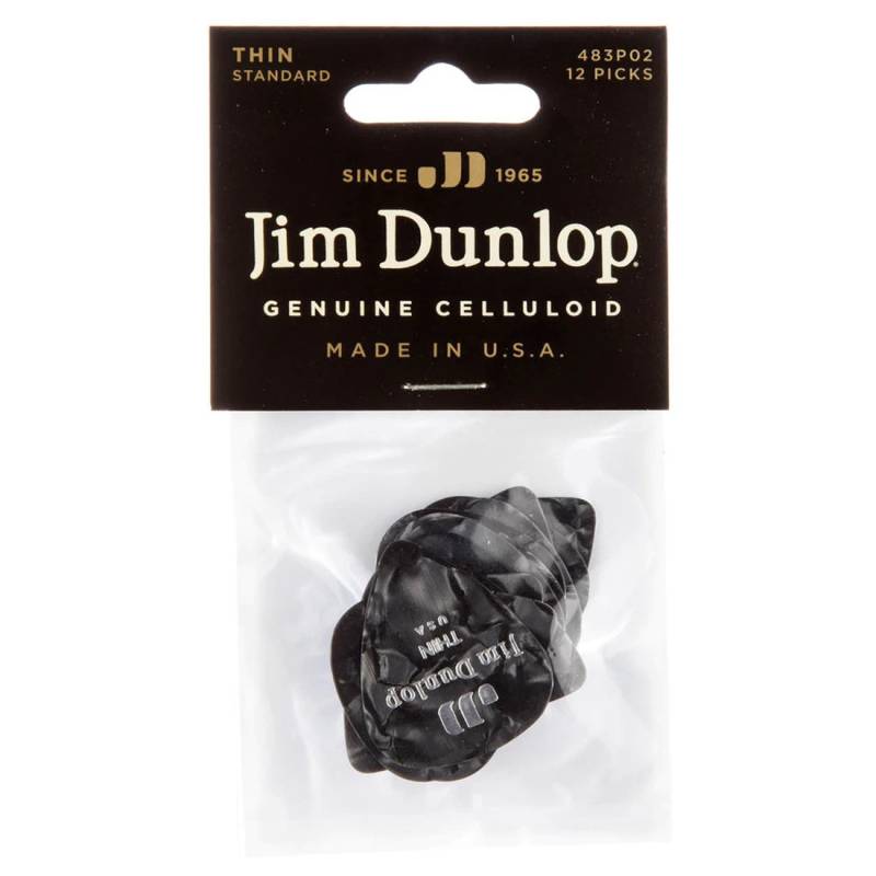 Медиаторы Dunlop 483P02TH Genuine Celluloid Black Pearloid Thin Player's Pack (12 шт.)